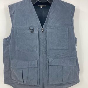 Duluth Trading Co Fisherman's Utility Vest Lined 100% Cotton Canvas Mens L blue